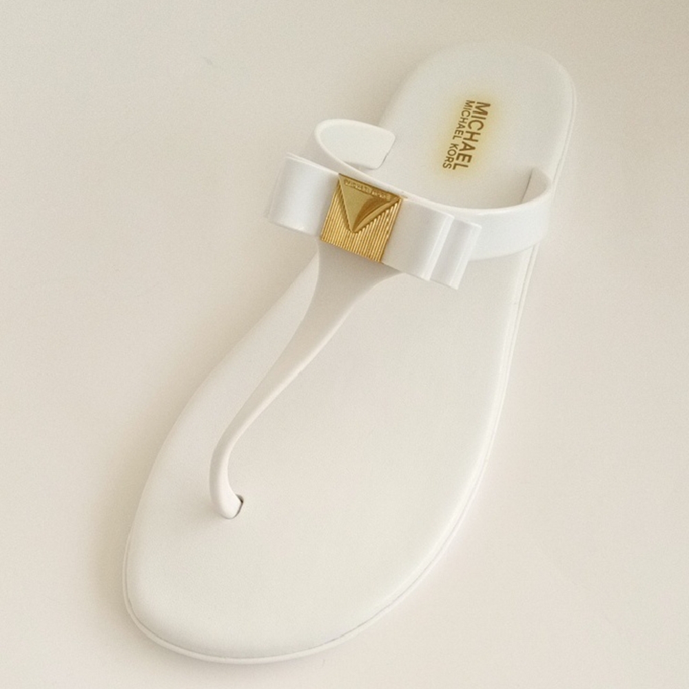 MICHAEL Michael Kors Caroline Jelly Thong PVC White Gold Sandals With Bow WMN 9M